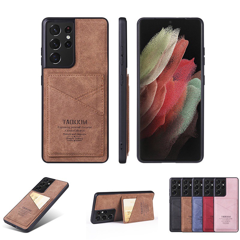 Ốp Điện Thoại Pc Cứng Phối Da Pu Có Ngăn Đựng Thẻ Cho Samsung Galaxy S21 Ultra S21 Fe S21 Plus S21 S20 Fe S20 Plus S20 Ultra 5g