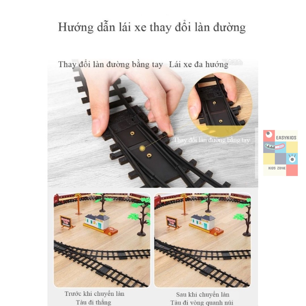 Đồ chơi tàu hỏa, mô hình tàu hoả cổ điển EASYKIDS chạy trên đường ray, nhả hơi nước, có đèn và âm thanh