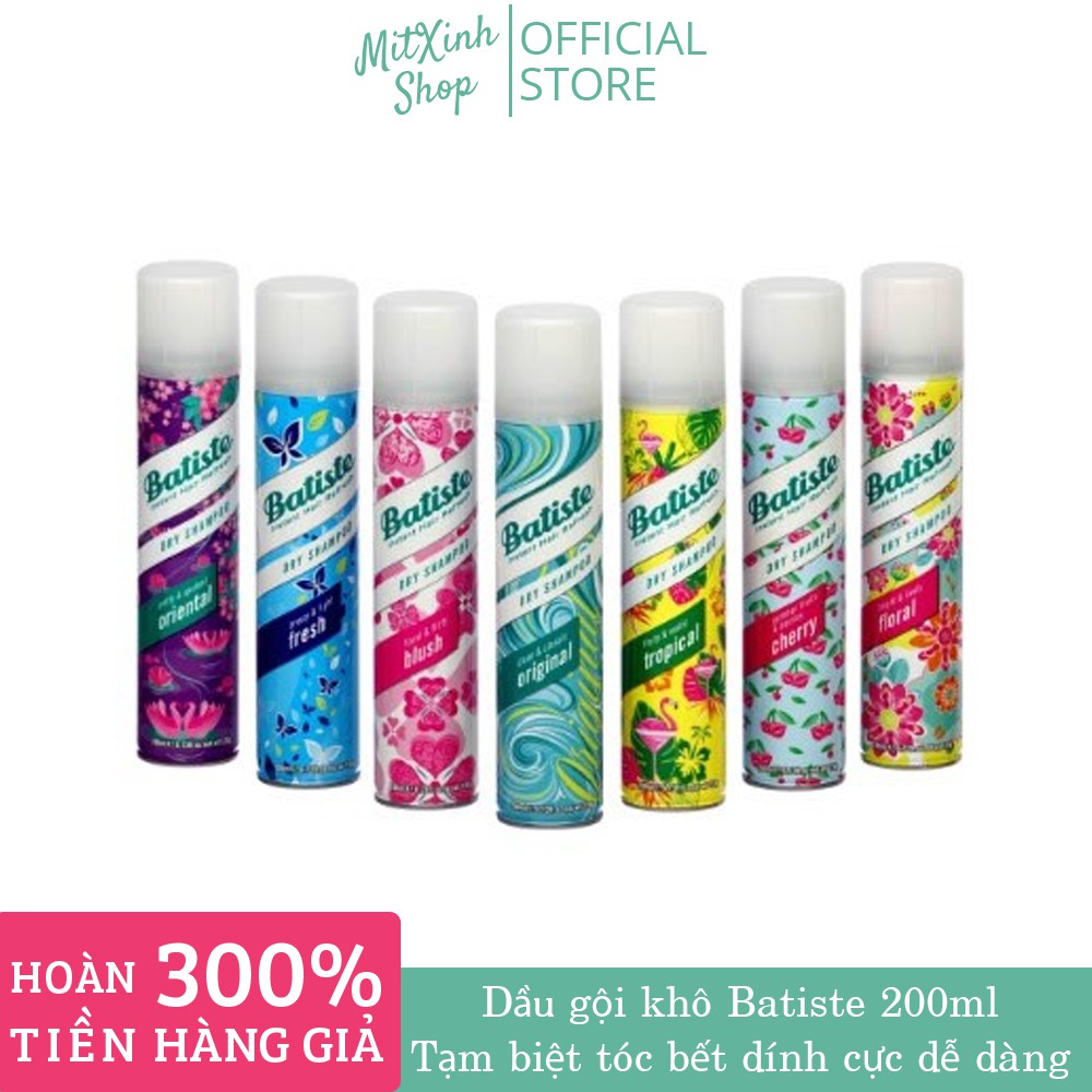 Dầu Gội Khô Batiste Dry Shampoo 200ml Hết Ngứa, Hết Bết Dính Tóc Bồng Bềnh Tức Thì