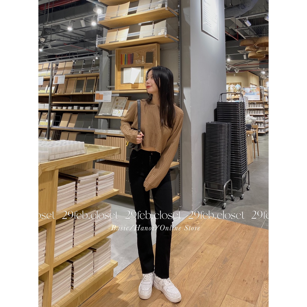[Ảnh thật/Video] Quần jeans ống đứng trơn cạp cao co giãn - 29feb.closet - Q34