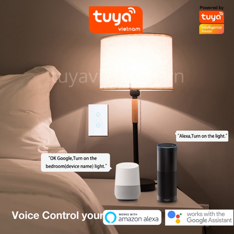 Công Tắc Thông Minh Wifi TUYA Hình Chữ Nhật Cảm Ứng 1-2-3-4 Nút Điều Khiển Qua App + Giọng Nói BH 1 Năm