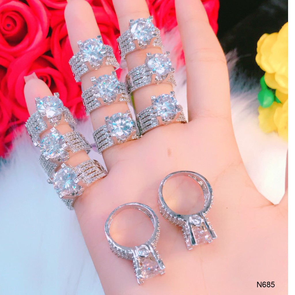 Nhẫn bạc nữ đính đá hột cao bản lớn thiết kế cao cấp Orin N685