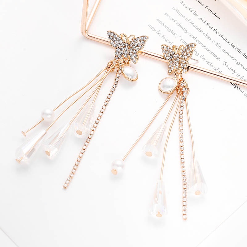 Bông Tai Dáng Dài Phối Tua Rua Hình Bướm Phong Cách Cổ Điển Thời Trang Dự Tiệc Cưới