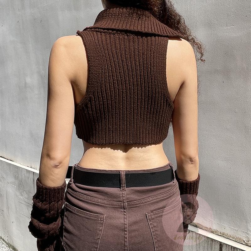 Áo Tank Top Dệt Kim Cổ Cao Không Tay Thời Trang Mùa Hè Cho Nữ