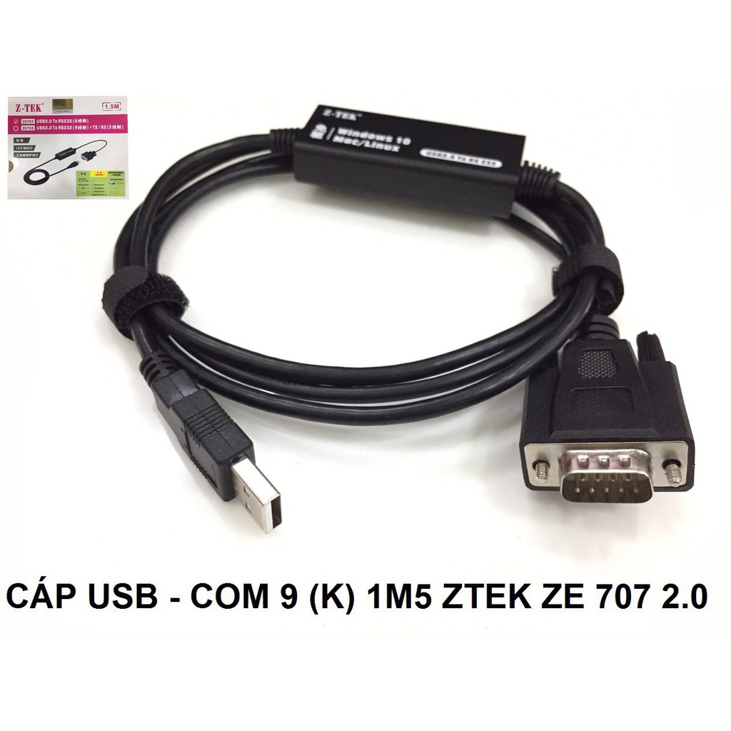 Cáp chuyển đổi từ máy tính cổng USB sang com 9 chân RS 232 ZTEK ZE 707 dài 1.5m
