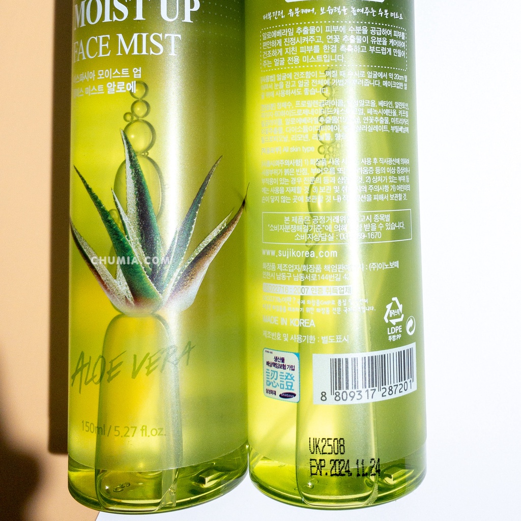Xịt khoáng dưỡng ẩm nha đam Aspasia Moist Up Face Mist Aloe 150ml XKN chumia