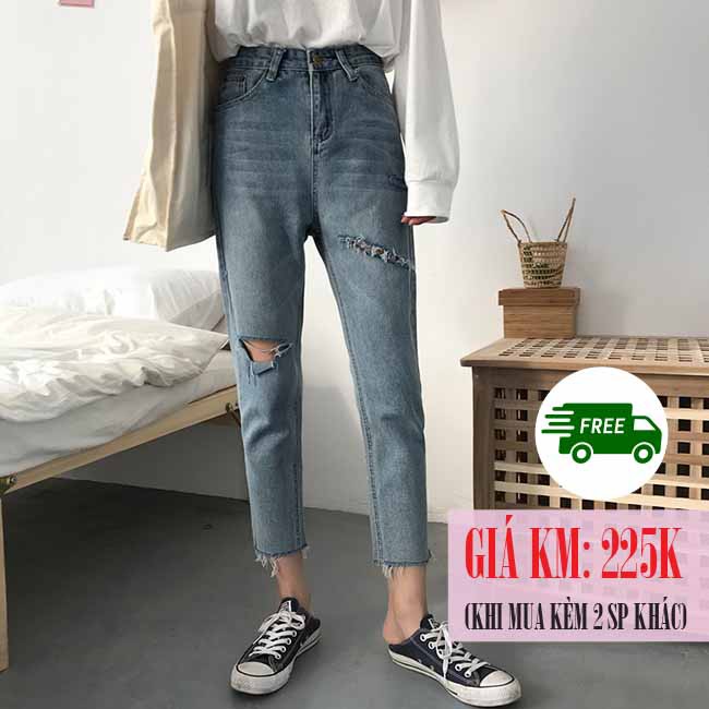 [SẴN] Quần jeans nữ baggy rách lưng cao Quảng Châu QDJ61 (Mom jeans)