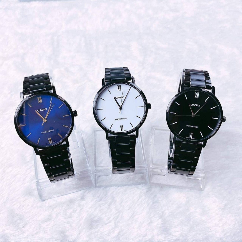 Đồng hồ Nam Casio MTP-VT01B-1B, đồng hồ chính hãng, dây thép đen mặt đen