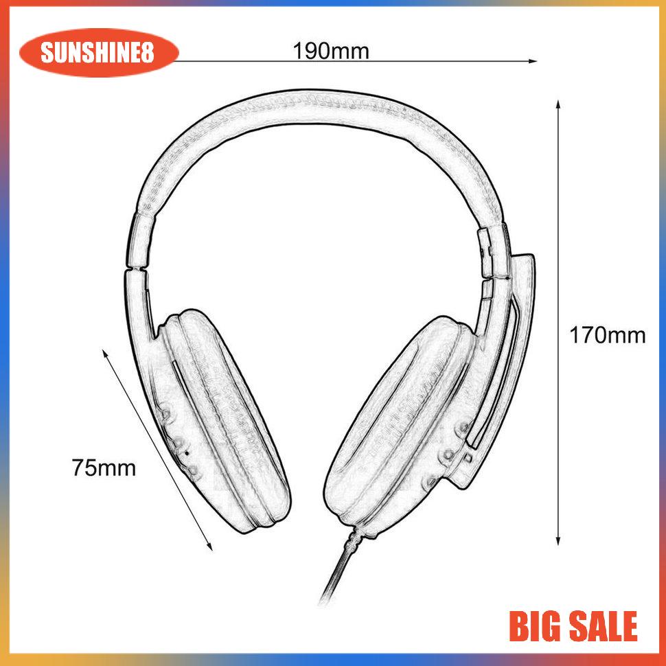【SUN】Laptop PC Computer Headphone Stereo Gaming Headband Headset 3.5mm Jack Wired