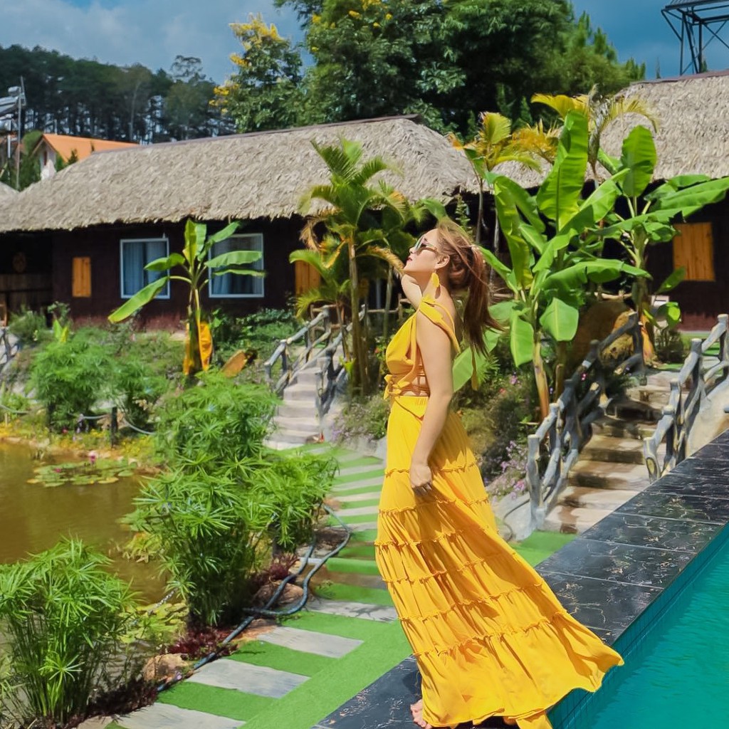 Set áo váy voan xòe nơ vai