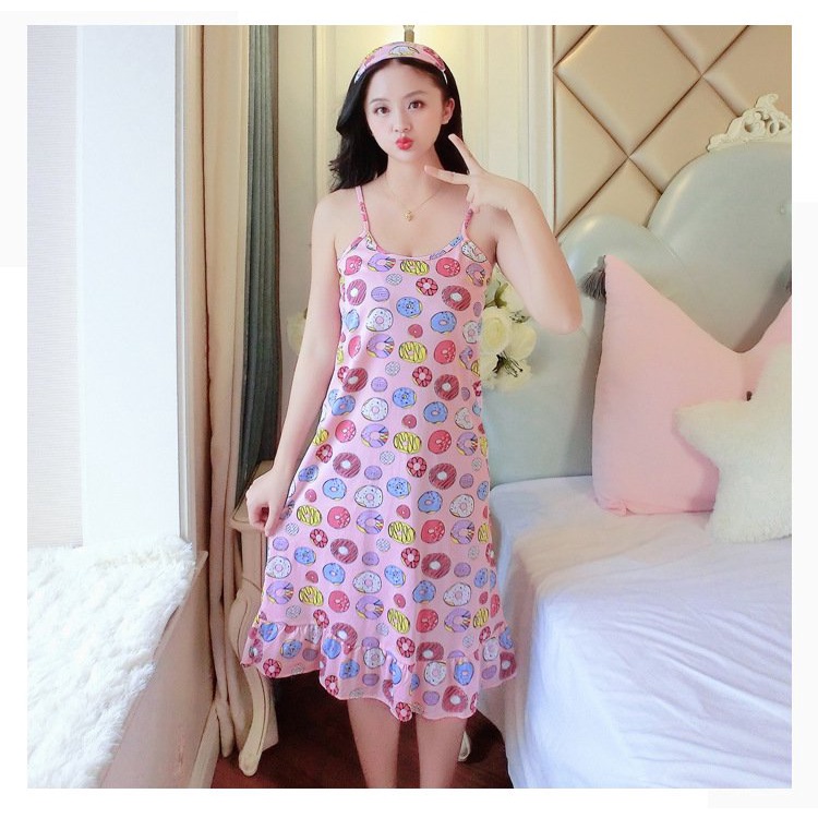 Đầm ngủ Thun 2 dây 40-60kg-  không có muốt ngực