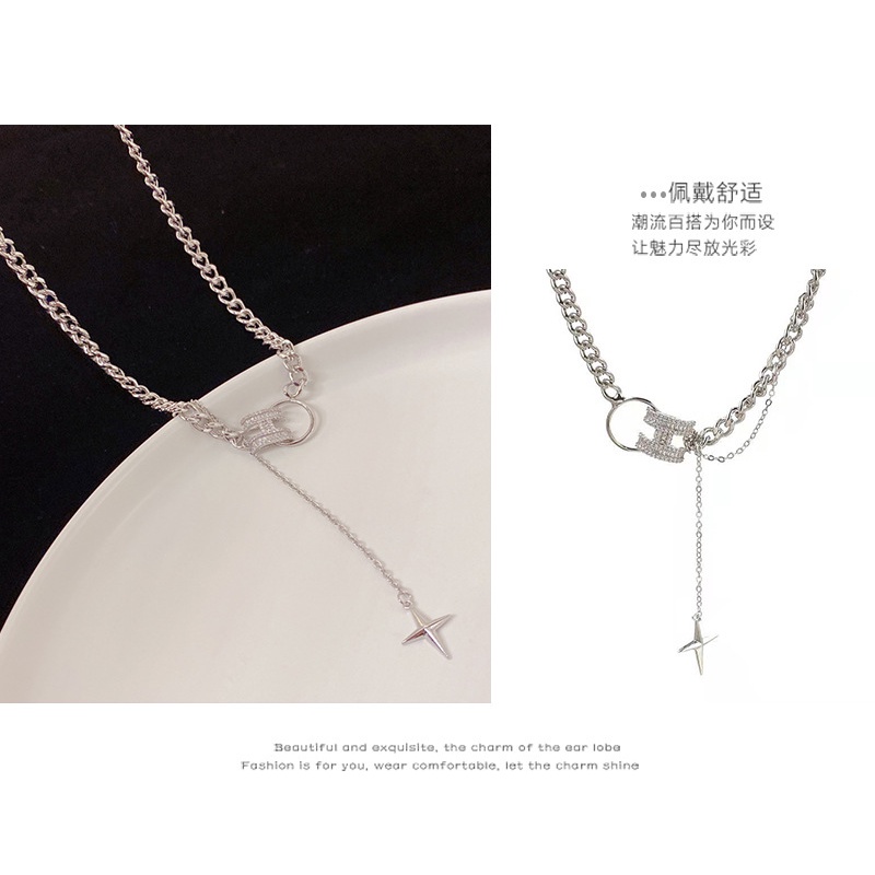 Vòng cổ Thép Titan Mặt Chữ Đính Đá zircon Thời Trang Cá Tính