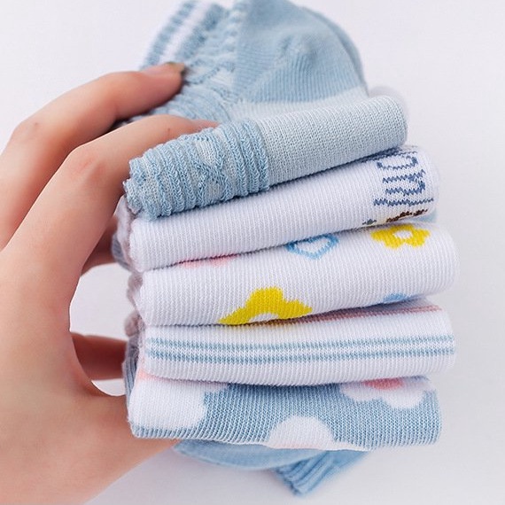 Túi 5 Đôi Tất Cổ Ngắn Họa Tiết Dễ Thương Nhiều Màu Vintage Chất Vải Cotton Thoáng Mát Khử Mùi