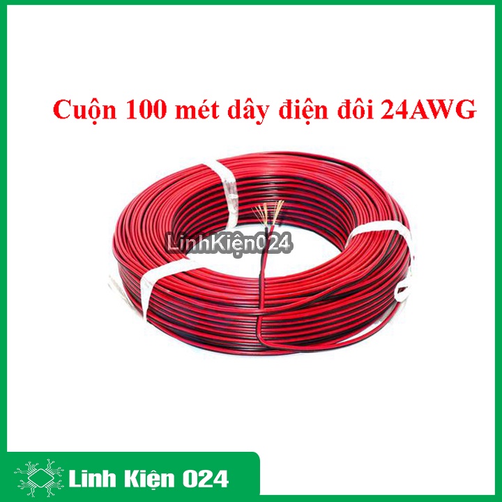 Cuộn 100 mét dây điện đôi 24AWG lõi nhiều sợi, vỏ bọc cách điện tốt