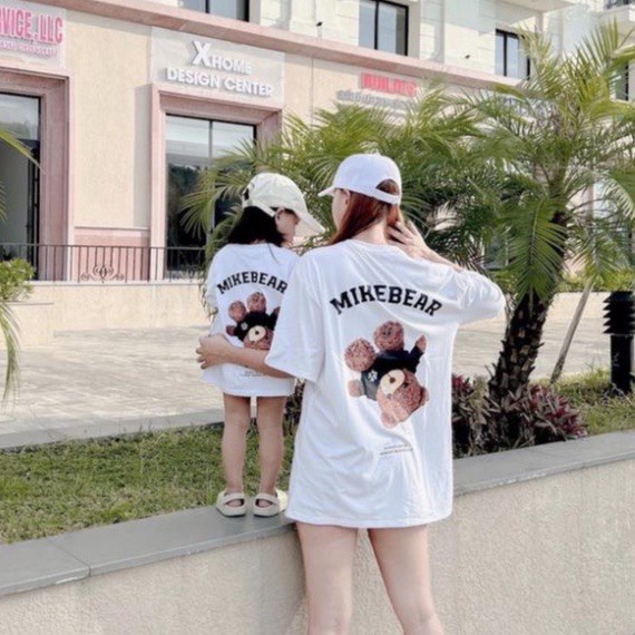 Áo Thun Gia Đình Gấu Nâu In Sau Lưng Dáng Rộng Thun Cotton Mềm Không Xù Lông