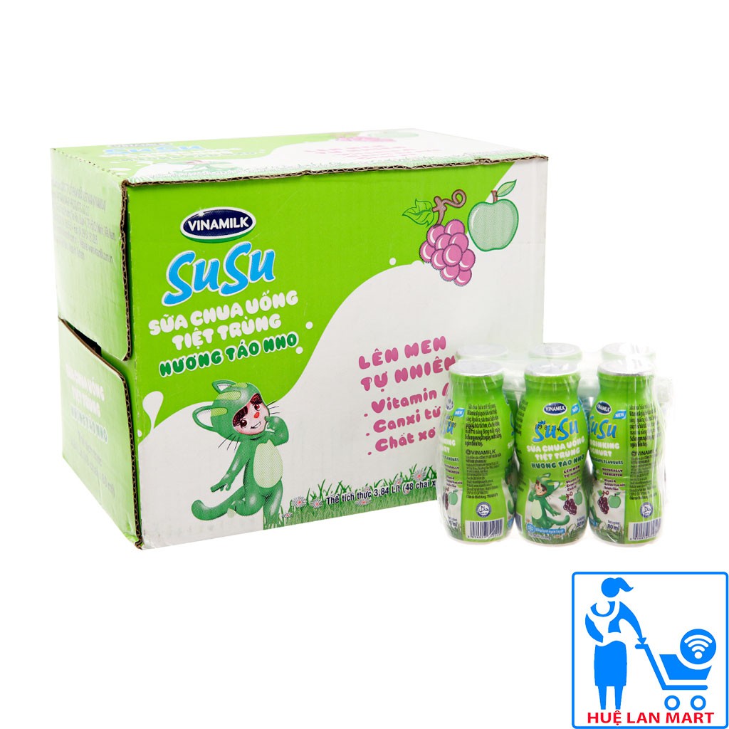 [CHÍNH HÃNG] Sữa Chua Uống Tiệt Trùng Vinamilk SuSu Hương Táo Nho Thùng 48 Lọ X 80ml