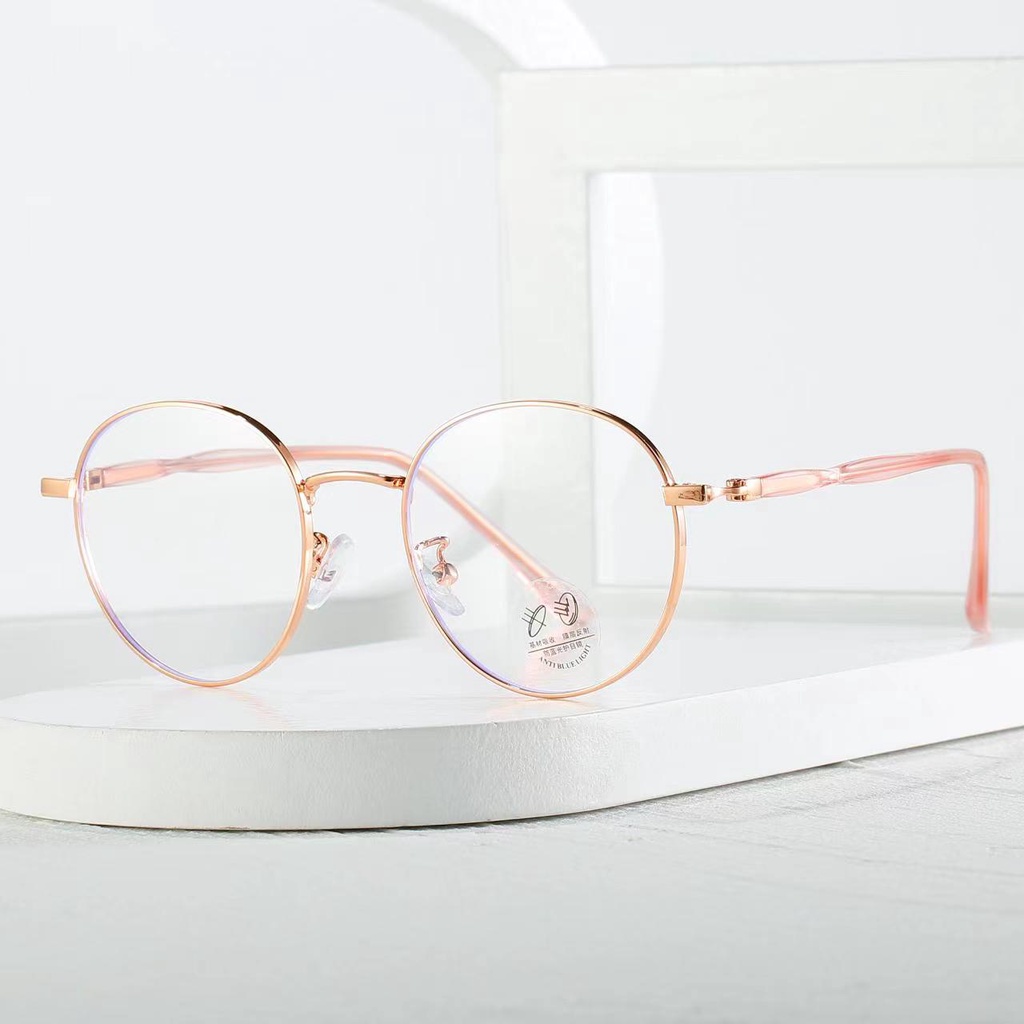 Gọng kim loại hình tròn thời trang nam nữ, 0 độ, chống ánh sáng xanh - có thể cắt cận theo yêu cầu z72660