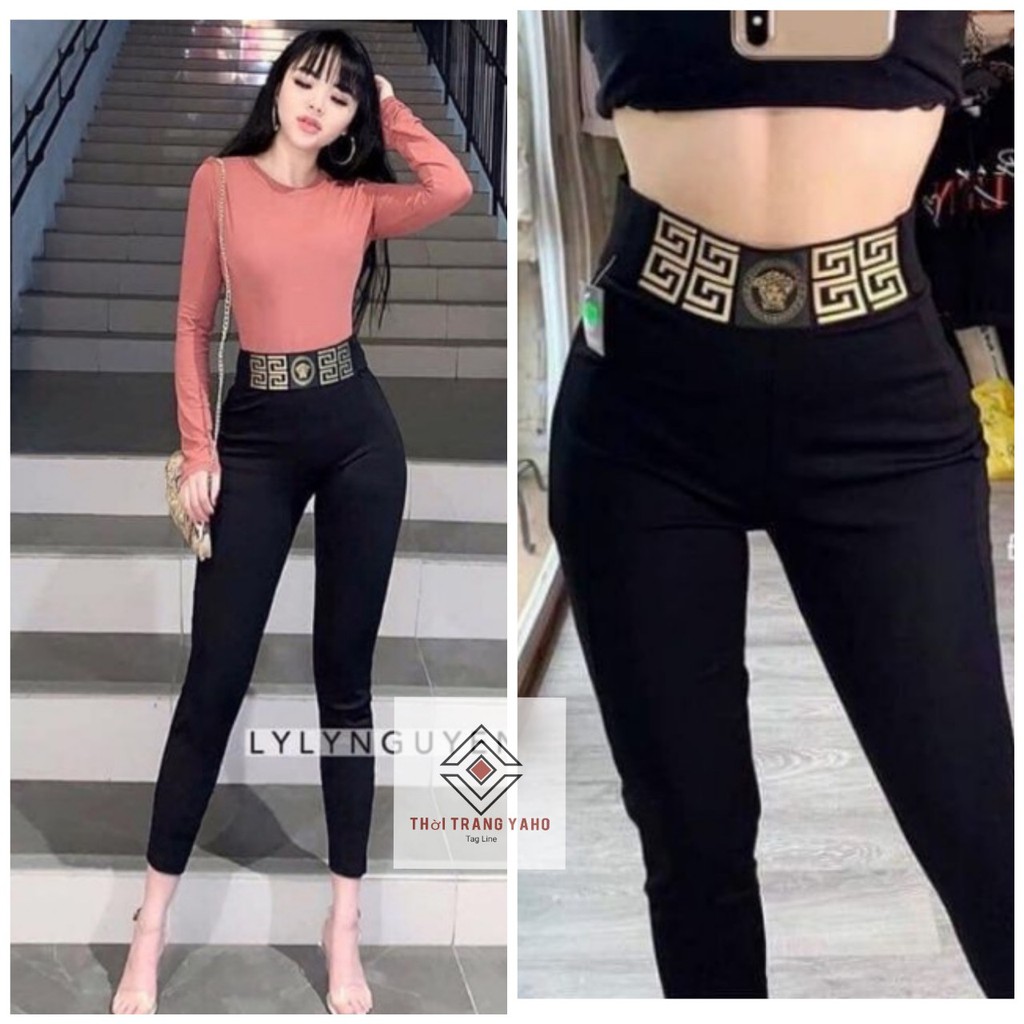 Quần legging nữ cạp cao dài nâng mông có túi cạp chun chữ - Quần legging đen nữ dài co giãn gen bụng vải Umi dày dáng ôm