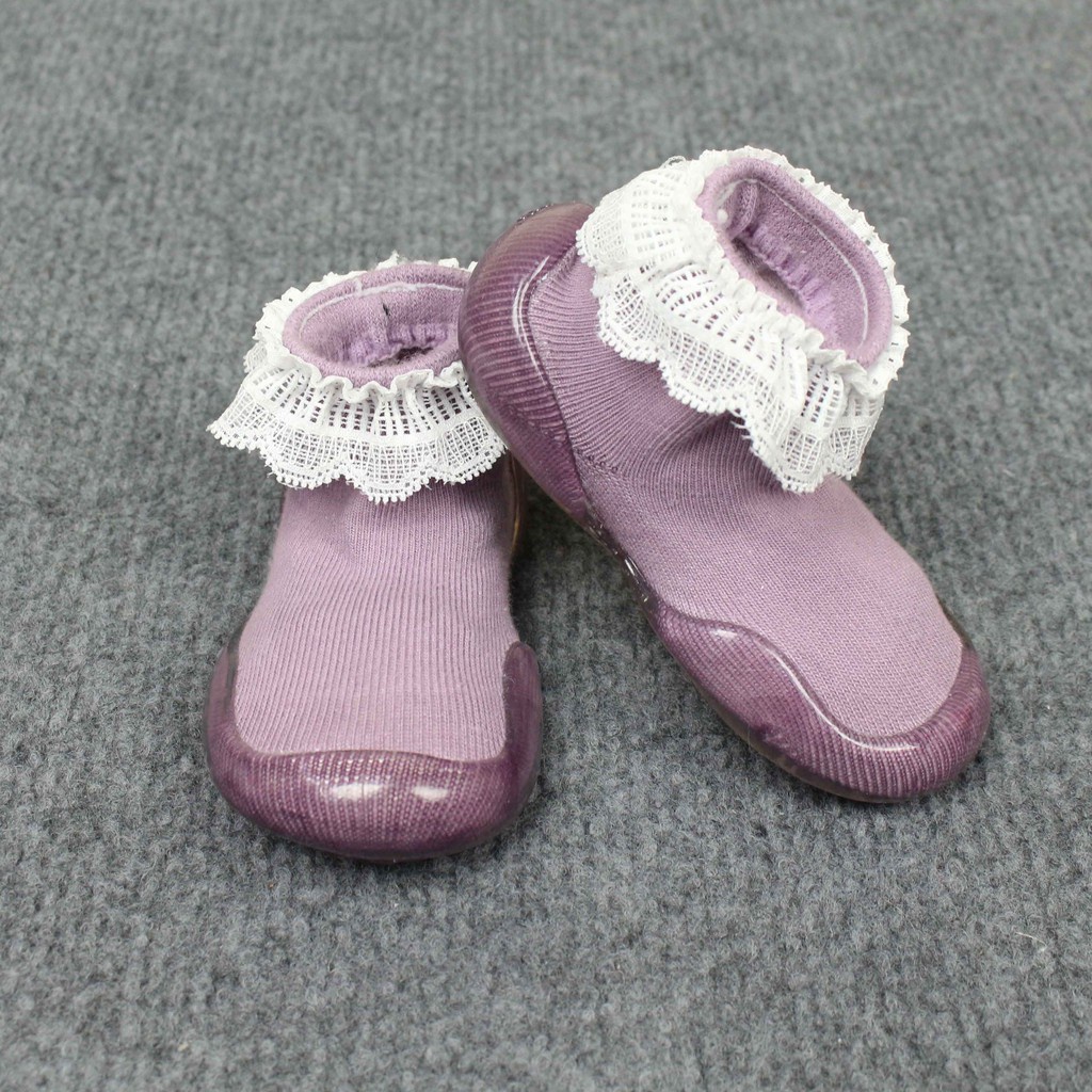 Giày bún dạng tất tập đi cho bé đế cao su chống trượt - viền ren công chúa phong cách Hàn Quốc Comfybaby GG003