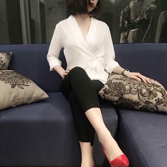 Áo sơ mi vạt chéo chất voan siêu mịn clip áo | BigBuy360 - bigbuy360.vn