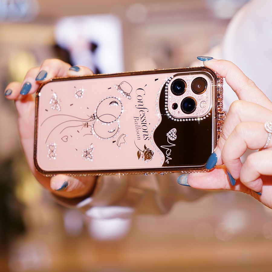 Ốp Điện Thoại acrylic Tráng Gương Đính Đá Lấp Lánh Cho iphone 14 ip 13 12 11 pro max xr xs max x 7 8 plus se Sự Bảo Vệ