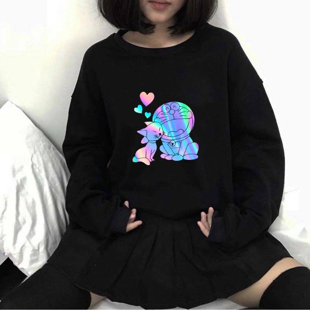 Áo Sweater💖FREESHIP💖 Doremon Tán Gái Phản Quang, áo thun nam, áo thun nữ, thấm hút mồ hôi tốt, mềm mại, thông thoáng | BigBuy360 - bigbuy360.vn