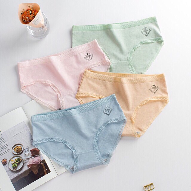 Quần Lót Cotton Cao Cấp Viền Ren Cạp Sọc