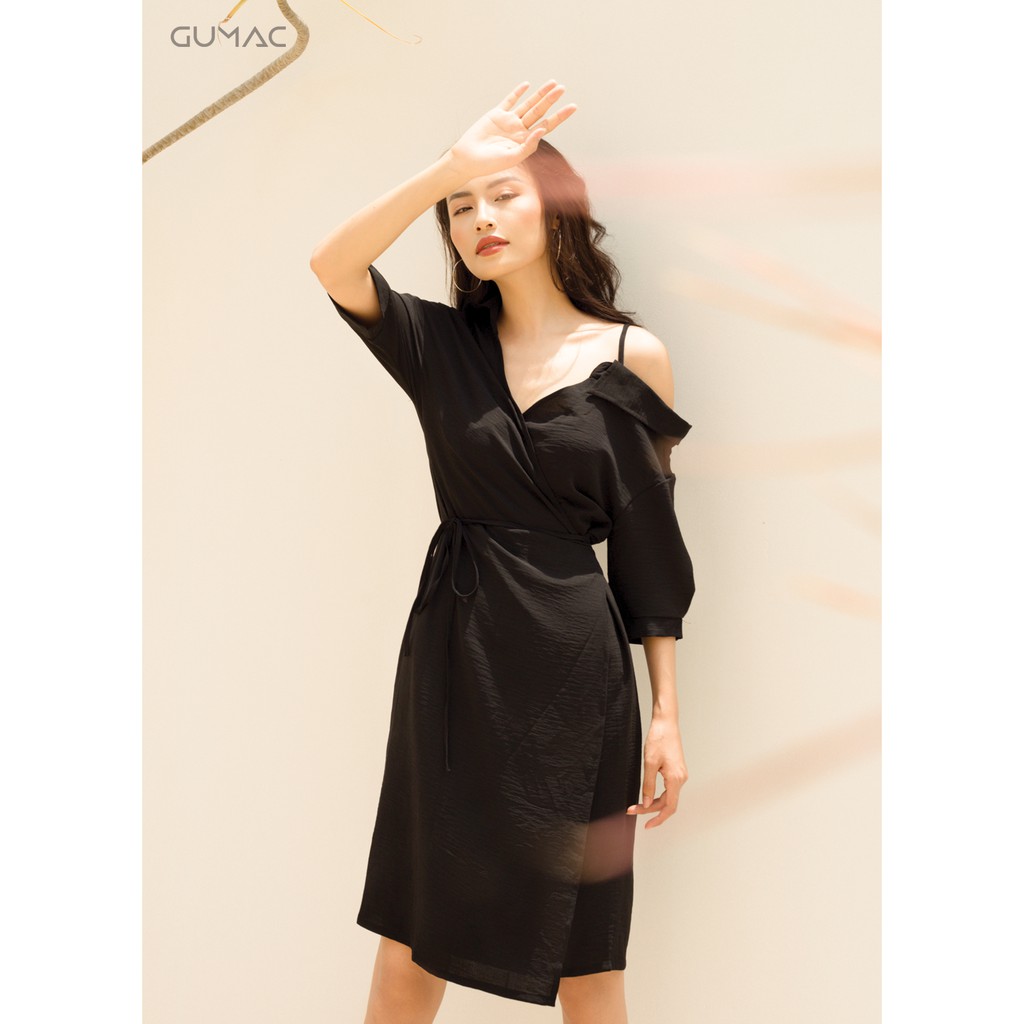 Đầm sơ mi vạt xéo GUMAC MS08961_DEN