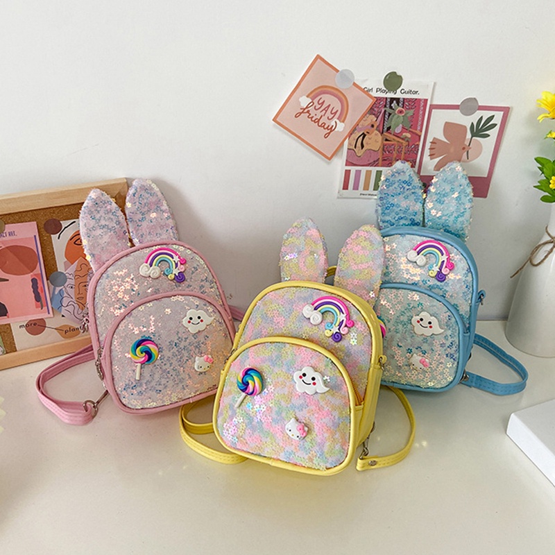 Balo Đính Kim Sa Hình Tai Thỏ Dễ Thương Phong Cách Hàn Quốc 2022 Cho Bé