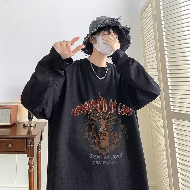 Áo Thun Tay Dài Dáng Rộng In Chữ Thoải Mái Thời Trang Cho Nam Và Nữ size M-5XL