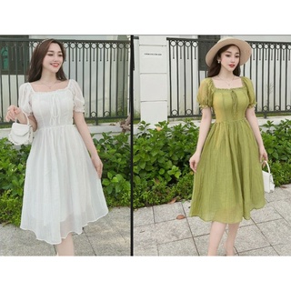 Váy nữ đẹp vải lụa tằm mềm mịn cao cấp màu xanh trắng hồng size S M L