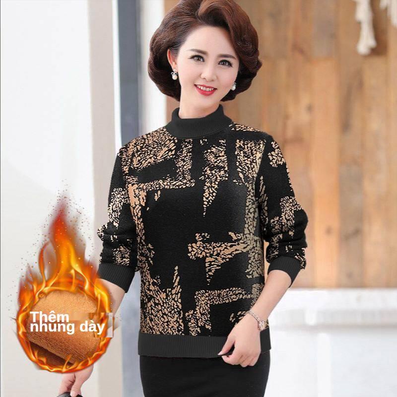 Áo thun cổ lọ tay dài lót nhung thời trang thu đông cho phụ nữ trung niên