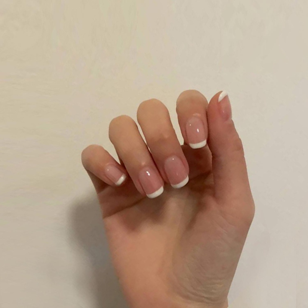Hộp 1 24 Móng Tay Giả Ngắn Phong Cách Pháp Thời Trang