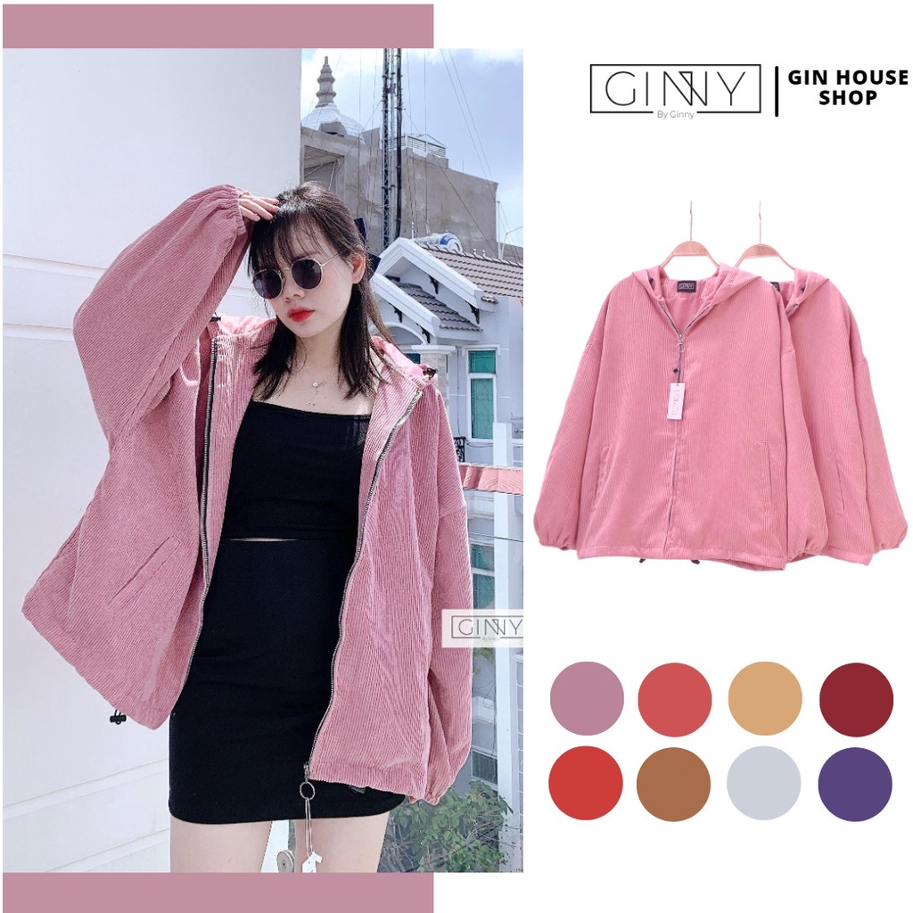 Áo Khoác Nhung Tăm Ulzzang 2 Lớp | Có Mũ | Form Rộng | GinHouse shop