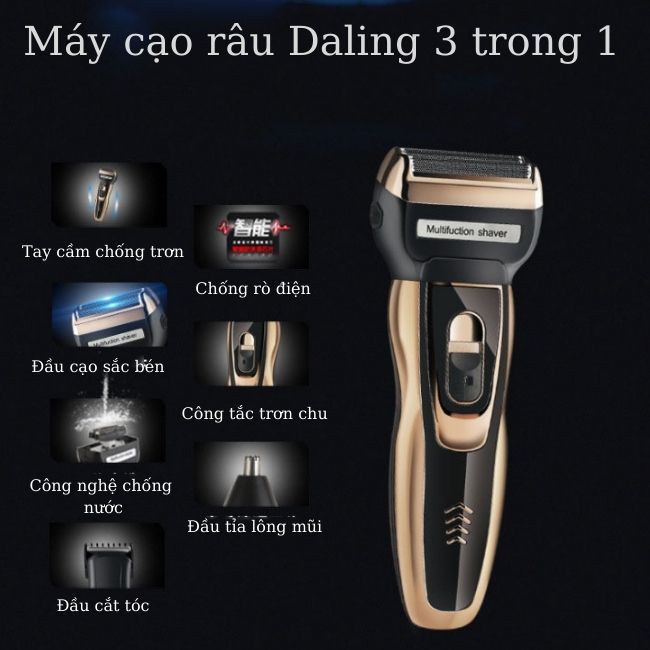 Máy Cạo Râu 3 In 1 Đa Năng Nam Daling DL-9007 Với 2 Lưỡi Cạo Siêu Nhanh Siêu Sắc Không Bị Rát