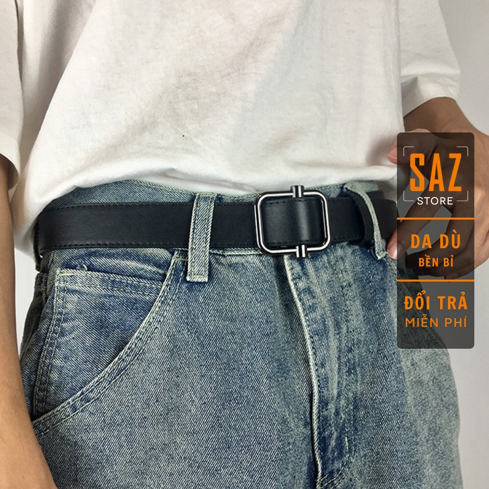 Thắt Lưng Nam Nữ SAZ Màu Nâu Đen Siêu Đẹp - Dây Lưng Nam Nữ Unisex Mặt Kim Loại Dây Vải Hàn Quốc- - Thắt Lưng Dave