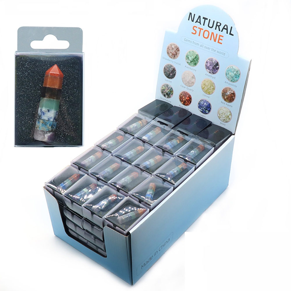 Trụ Đá Phong Thủy Hexagonal 7 Chakra 13x48 mm DA66