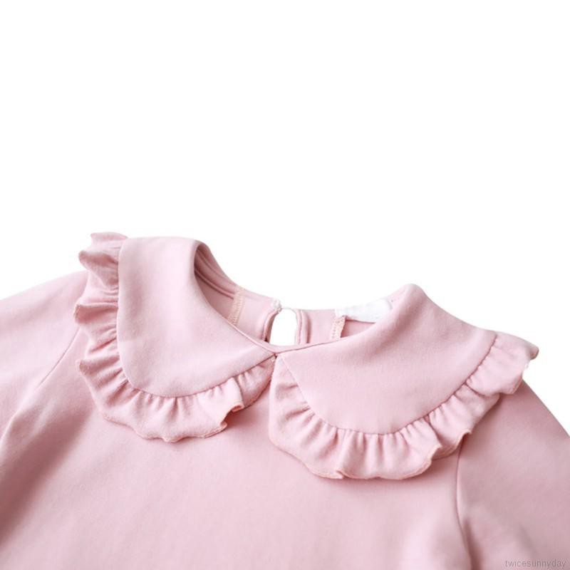 Áo thun tay dài phối bèo màu trơn cho bé gái