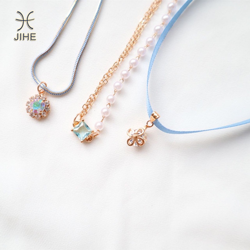 Vòng Cổ choker Dây Xích Màu Xanh Dương Thời Trang Cá Tính Phong Cách Hàn Quốc