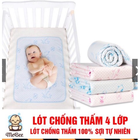 [MẶT BÔNG VÀ CAO SU] TẤM LÓT CHỐNG THẤM 4 LỚP CHO BÉ SƠ SINH