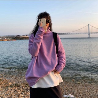 [Order] Áo len trơn màu dáng oversize cổ lọ kiểu Hàn