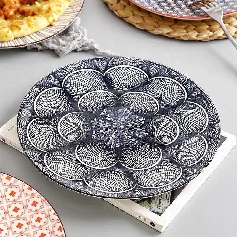 Bộ bát đĩa gia đình phong cách hiện đại, họa tiết hoa xanh dương độc lạ, chất liệu sứ xương an toàn cho sức khỏe