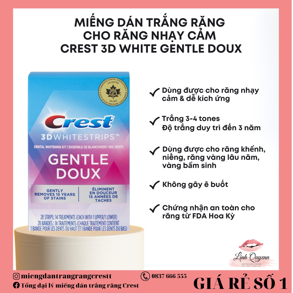 Miếng Dán Trắng Răng Crest 3D White Sensitive Gentle Doux Whitestrips - Mang Lại Hàm Răng Trắng Trọn