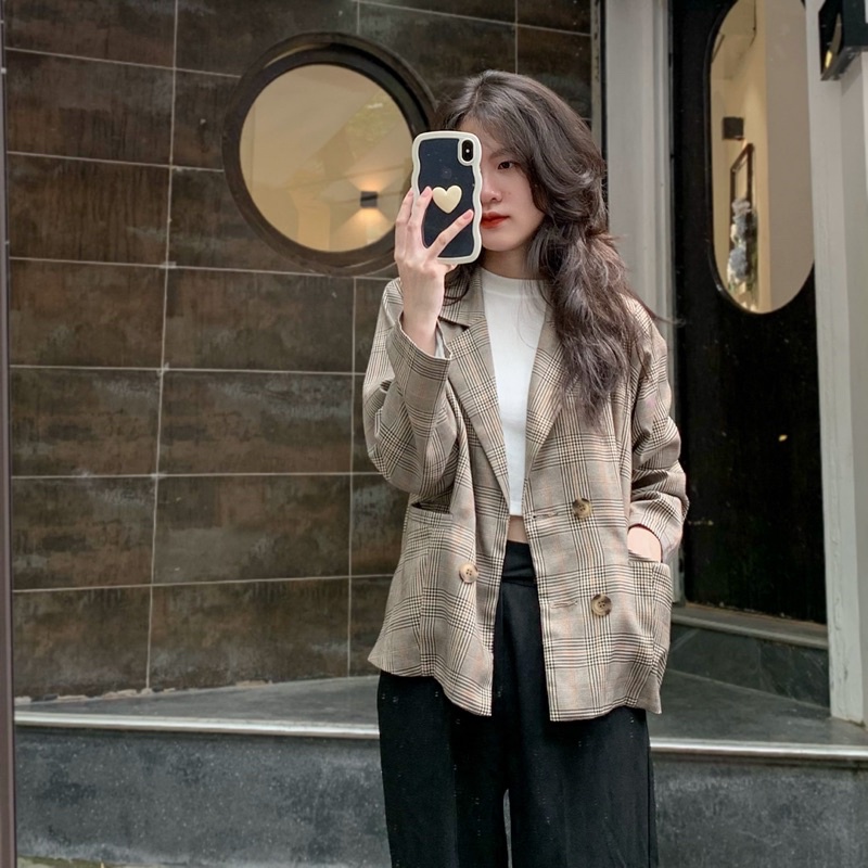 Áo khoác blazer THU sọc caro basic 🍂