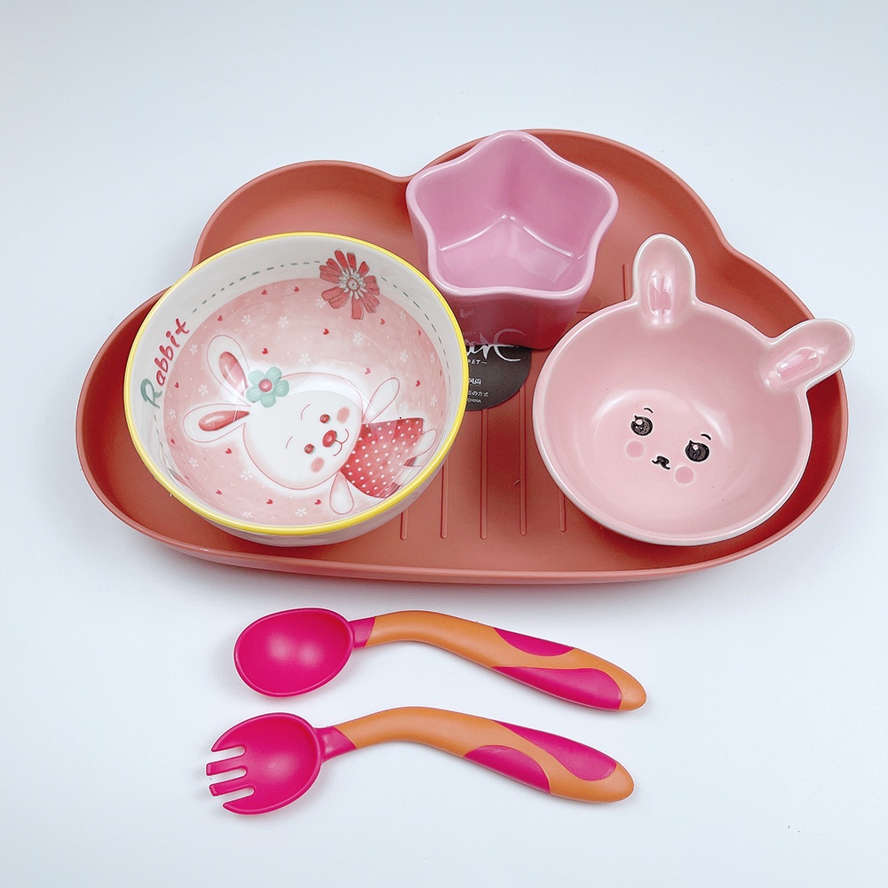 Bát Sứ Ăn Dặm, Combo Chén Bát Sứ Ăn Dặm Cho Bé Nhiều Hình Màu Sắc Đáng Yêu Ngộ Nghinh Tặng Kèm Thìa Bẻ Cong
