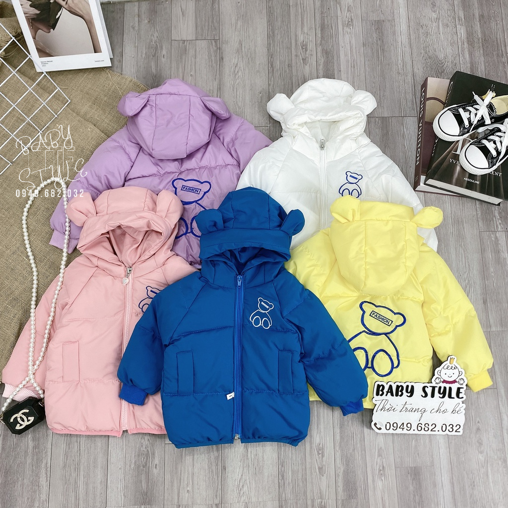 Áo phao 3 lớp bé trai, bé gái. Áo khoác thu đông cho bé &quot;TAI GẤU&quot; 8-20kg form 1-6 tuổi.  Siêu nhẹ, ấm áp. G46