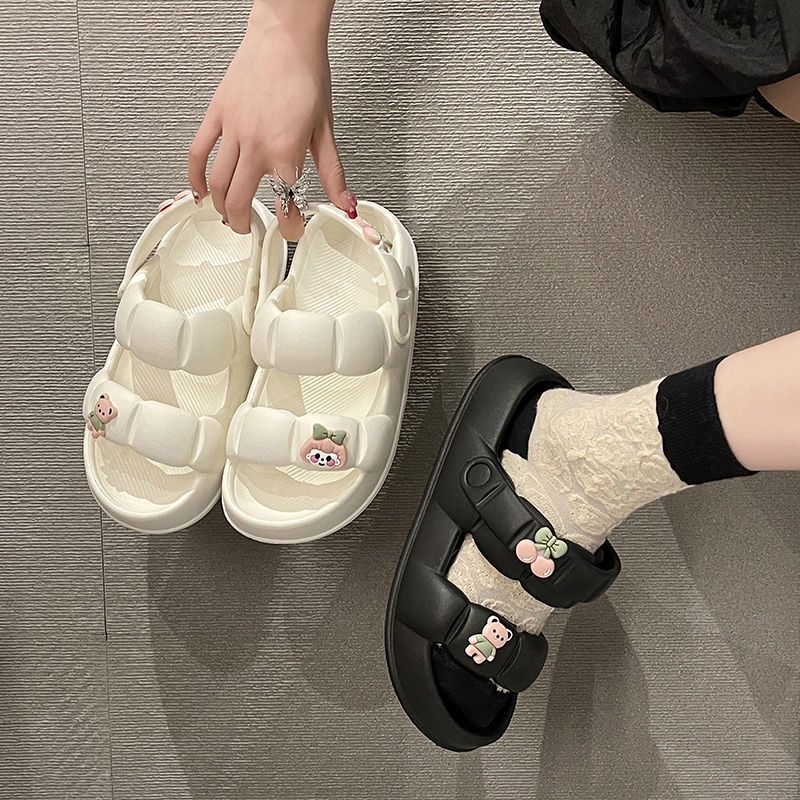 Thời trang mùa hè cho nữ Dép không trơn đế mềm 4cm, Dép có dây đeo kute cho trường học