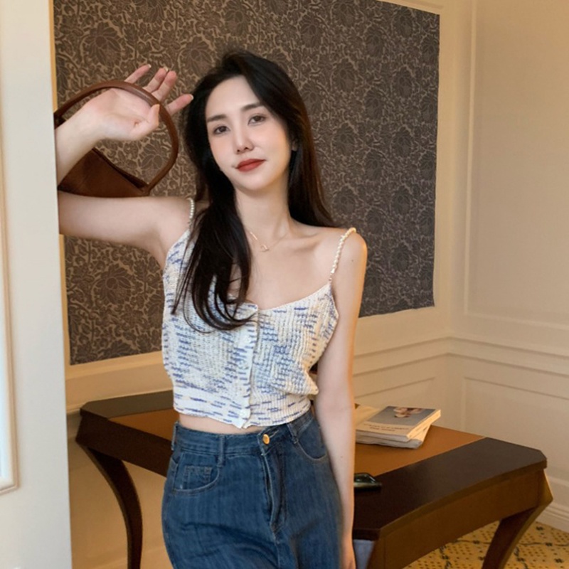 XIAO ZHAI NV QADCOL Áo Hai Dây Cổ Chữ v Màu Sắc retro Phong Cách Pháp Thời Trang Mùa Hè Cho Nữ