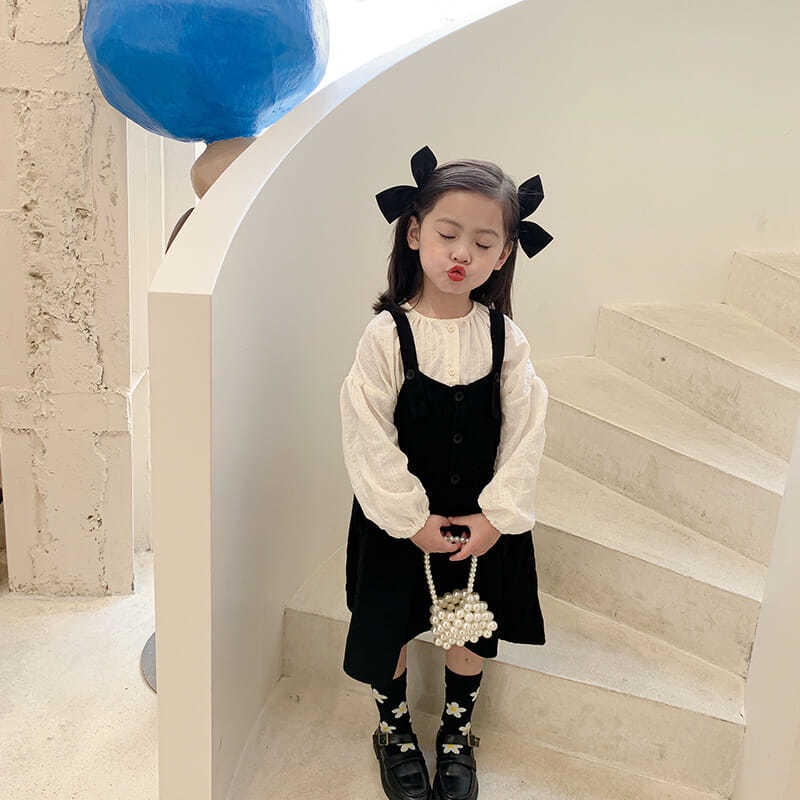 Bộ Áo Sơ Mi Tay Phồng + Váy Yếm 22 Kiểu Mới Phong Cách Hàn Quốc Nhật Bản Cho Bé Gái