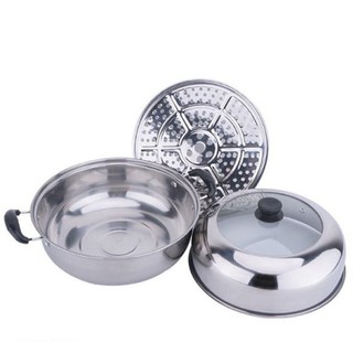 Nồi hấp 2 tầng inox cao cấp nắp kính kr